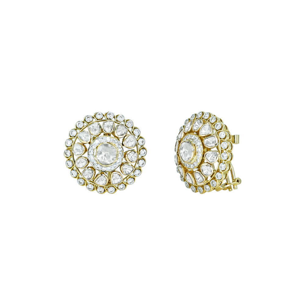 Circular Polki Stud Earrings with Intricate Halo